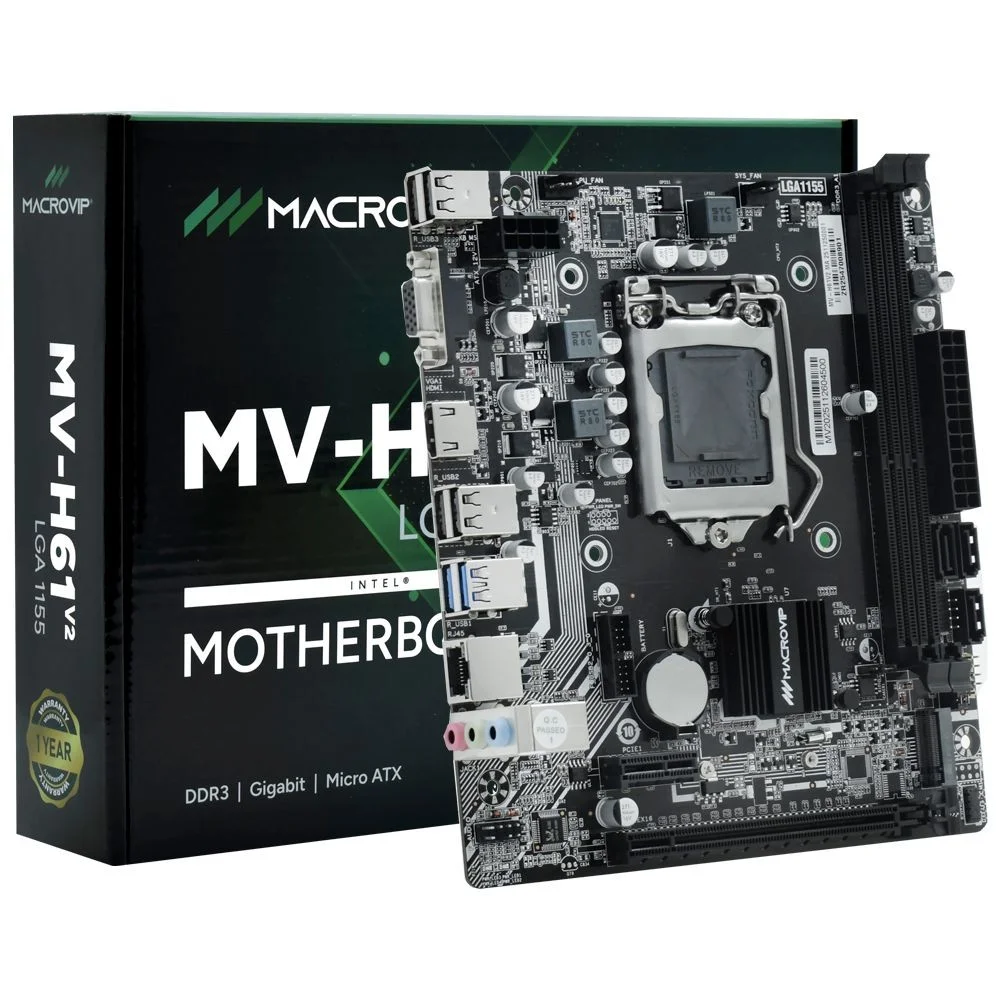 Placa Mãe Macrovip Mv-h61v2 Socket LGA 1155 Intel H61 Matx Ddr3 HDMI Vga PCi-express 2.0 Áudio Hd Gigabit Lan