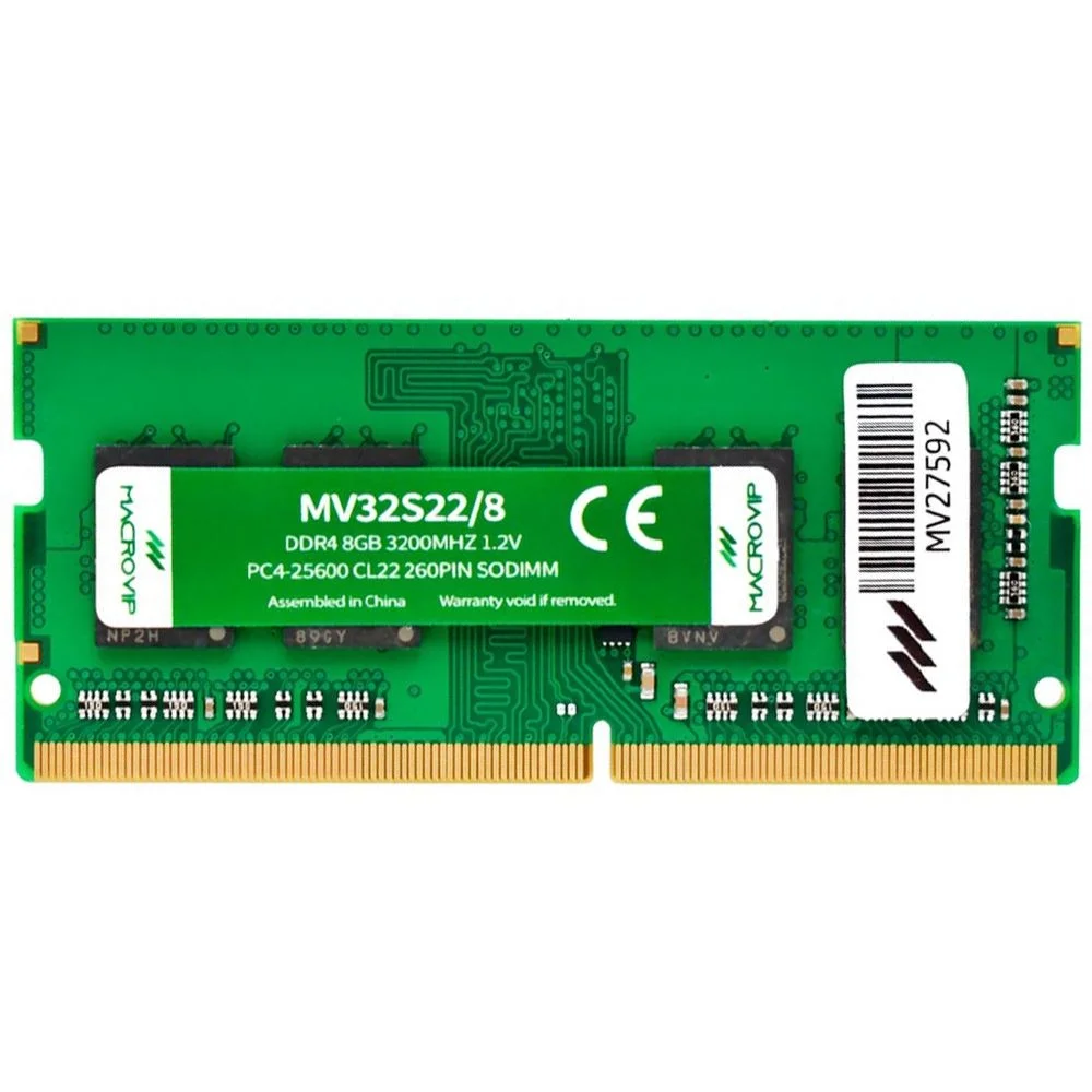 Memória Ram Para Notebook Macrovip 8GB Ddr4 3200mhz Mv32s22/8 Sodimm So-dimm 260-pin Cl22 1.2v Performance Upgrade Laptop Memória Ram Para Notebook Macrovip 8GB Ddr4 3200mhz Mv32s22/8 Sodimm So-dimm 260-pin Cl22 1.2v Performance Upgrade Laptop