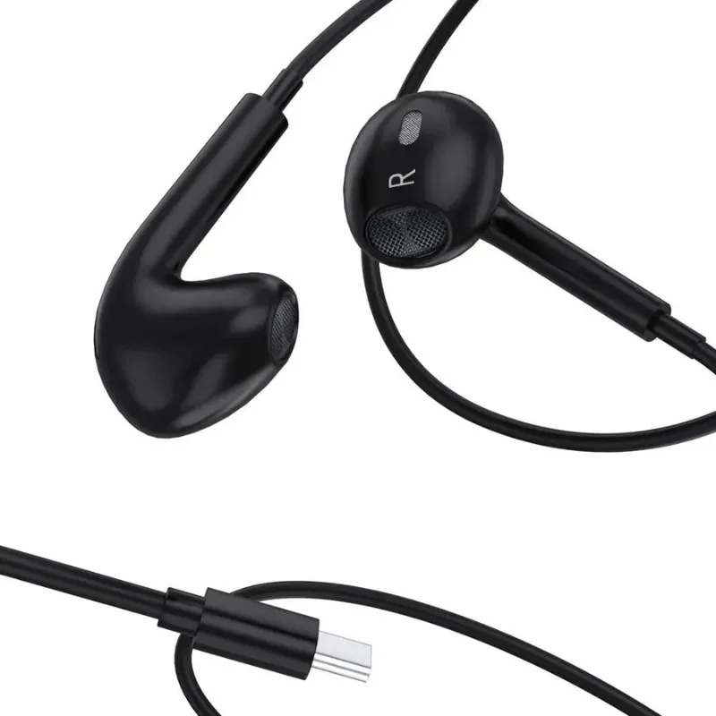 Imagem 2 de 5 do produto Fone De Ouvido Hrebos Fn-060c Eclyonline Com Fio Usb Type-c Preto Com Controle De Volume E Chamadas