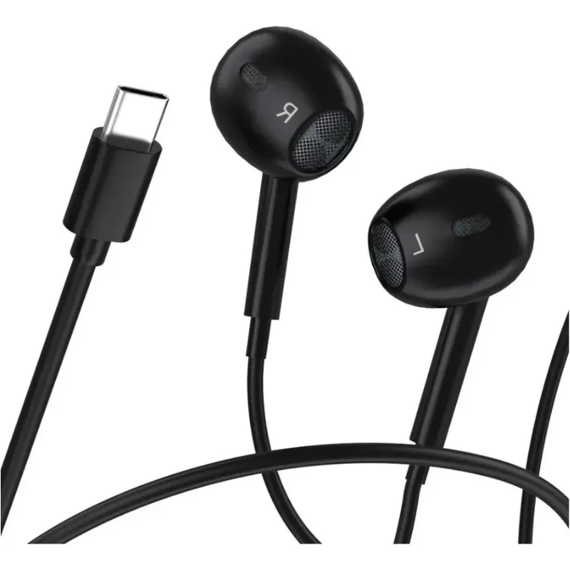 Imagem 4 de 5 do produto Fone De Ouvido Hrebos Fn-060c Eclyonline Com Fio Usb Type-c Preto Com Controle De Volume E Chamadas