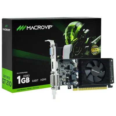 Placa De Vídeo Macrovip Geforce Gt210 1gb Ddr3 Low Profile Mv-gt210lp1gd3 HDMI Dvi Vga PC Gamer Escritório