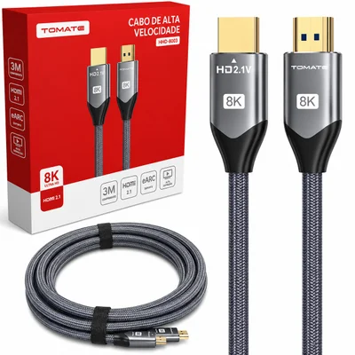 Cabo HDMI 2.1 8k Hd 60hz 4k 120hz Alta Velocidade Tomate 3 Metros