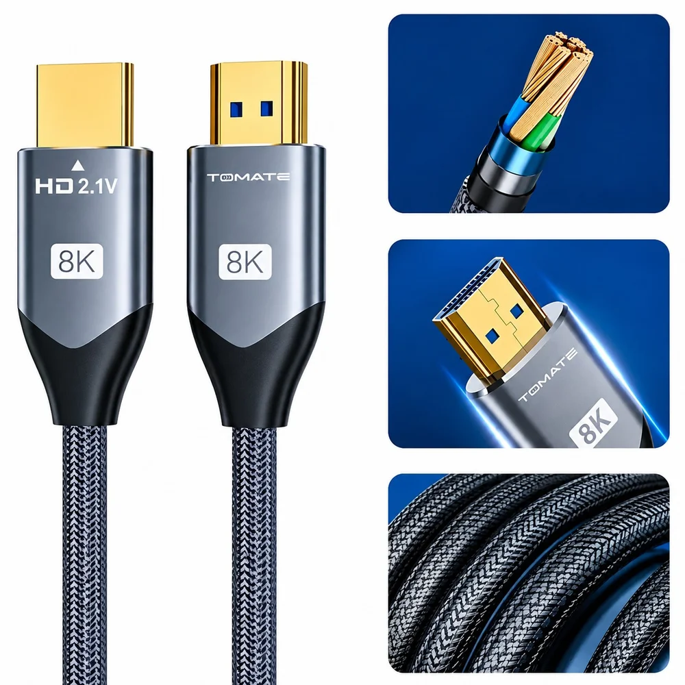 Imagem 5 de 5 do produto Cabo HDMI 2.1 8k Hd 60hz 4k 120hz Alta Velocidade Tomate 3 Metros
