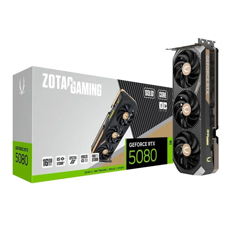 Imagem 1 de 5 do produto Placa De Vídeo Zotac Gaming Nvidia Geforce RTX 5080 Solid Core Oc 16gb Gddr7 Dlss Ray Tracing