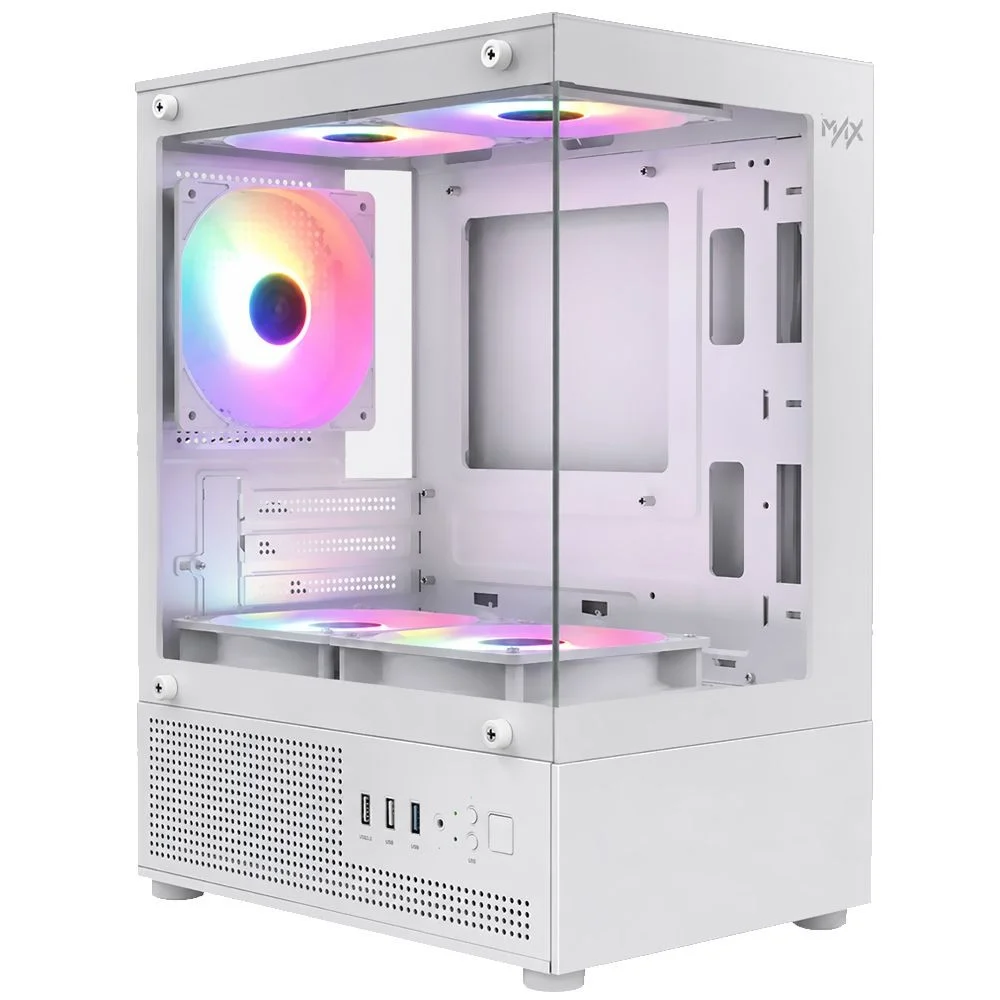Imagem 2 de 3 do produto Gabinete Gamer Macrovip Mv-tcxu2001f5w Max Aqua Series Mid Tower 5 Coolers RGB Vidro Temperado Branco