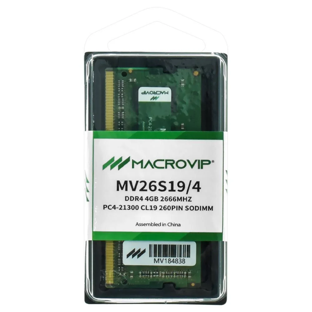 Imagem 2 de 3 do produto Memória Ram Para Notebook Macrovip 4gb Ddr4 2666mhz Mv26s19/4 Sodimm Cl19 1.2v So-dimm Performance Upgradable