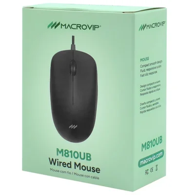 Mouse Macrovip Mv-m810ub Usb Óptico Com Fio 1000 Dpi Ergonômico PC Notebook Preto