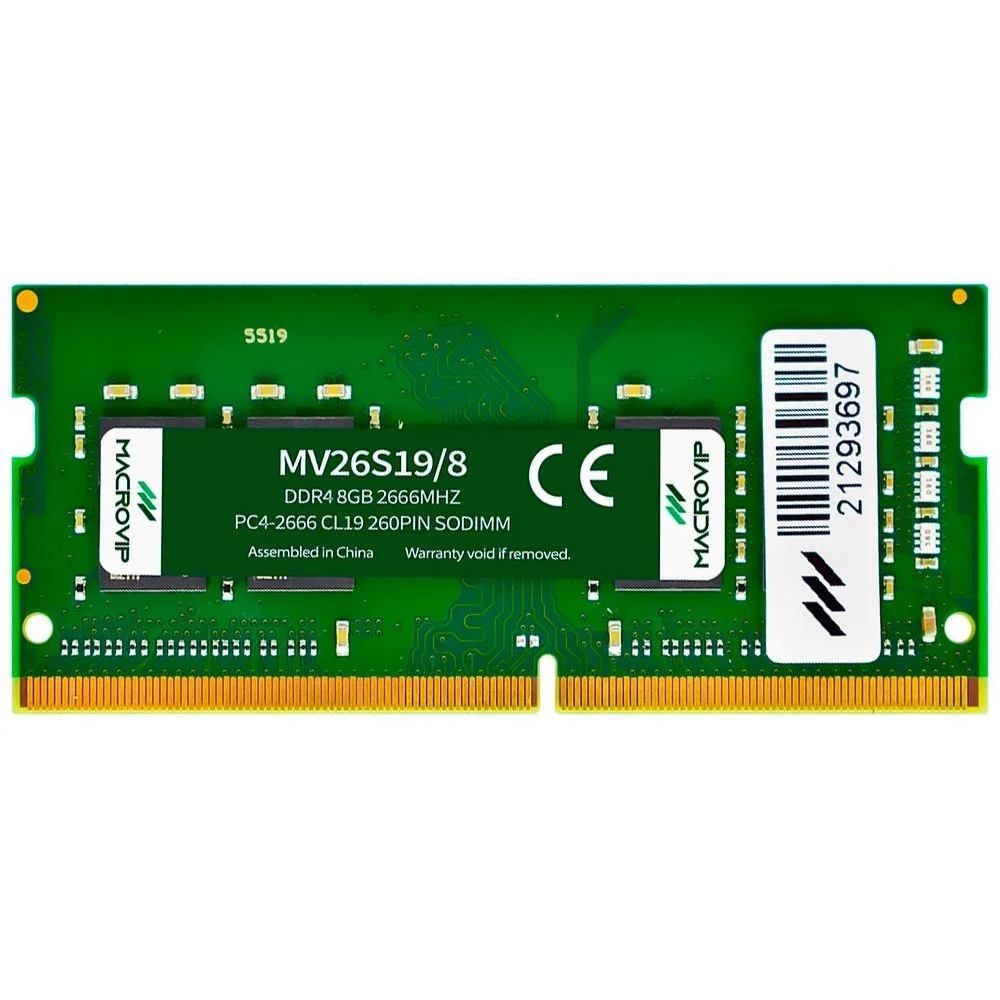 Memória Ram Para Notebook Macrovip 8GB Ddr4 2666mhz Mv26s19/8 Sodimm Cl19 1.2v Performance Upgrade
