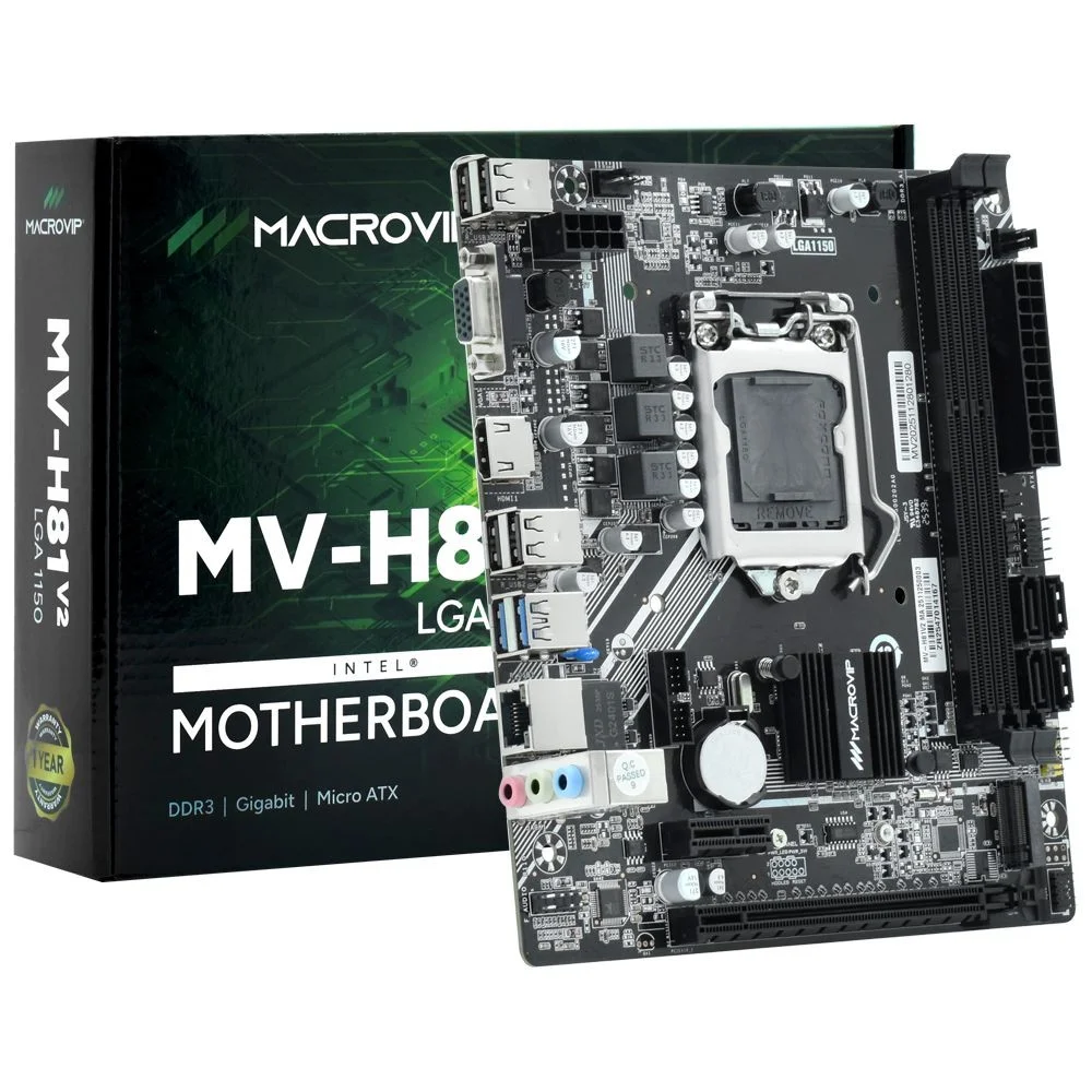 Placa Mãe Macrovip Mv-h81v2 Socket LGA 1150 Ddr3 Vga HDMI Micro Atx Intel H81 PC Desktop