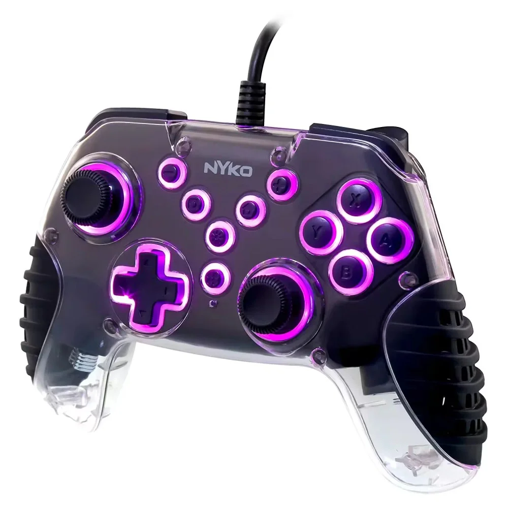 Controle Nyko Air Glow Para Nintendo Switch 873037 Sem Fio LED RGB Ergonômico Vibração Bateria Recarregável Transparente
