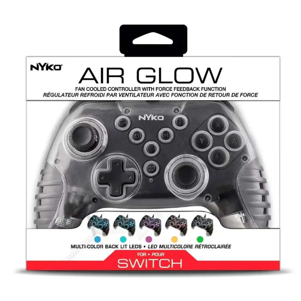 Controle Nyko Air Glow Para Nintendo Switch 873037 Sem Fio LED RGB Ergonômico Vibração Bateria Recarregável Transparente