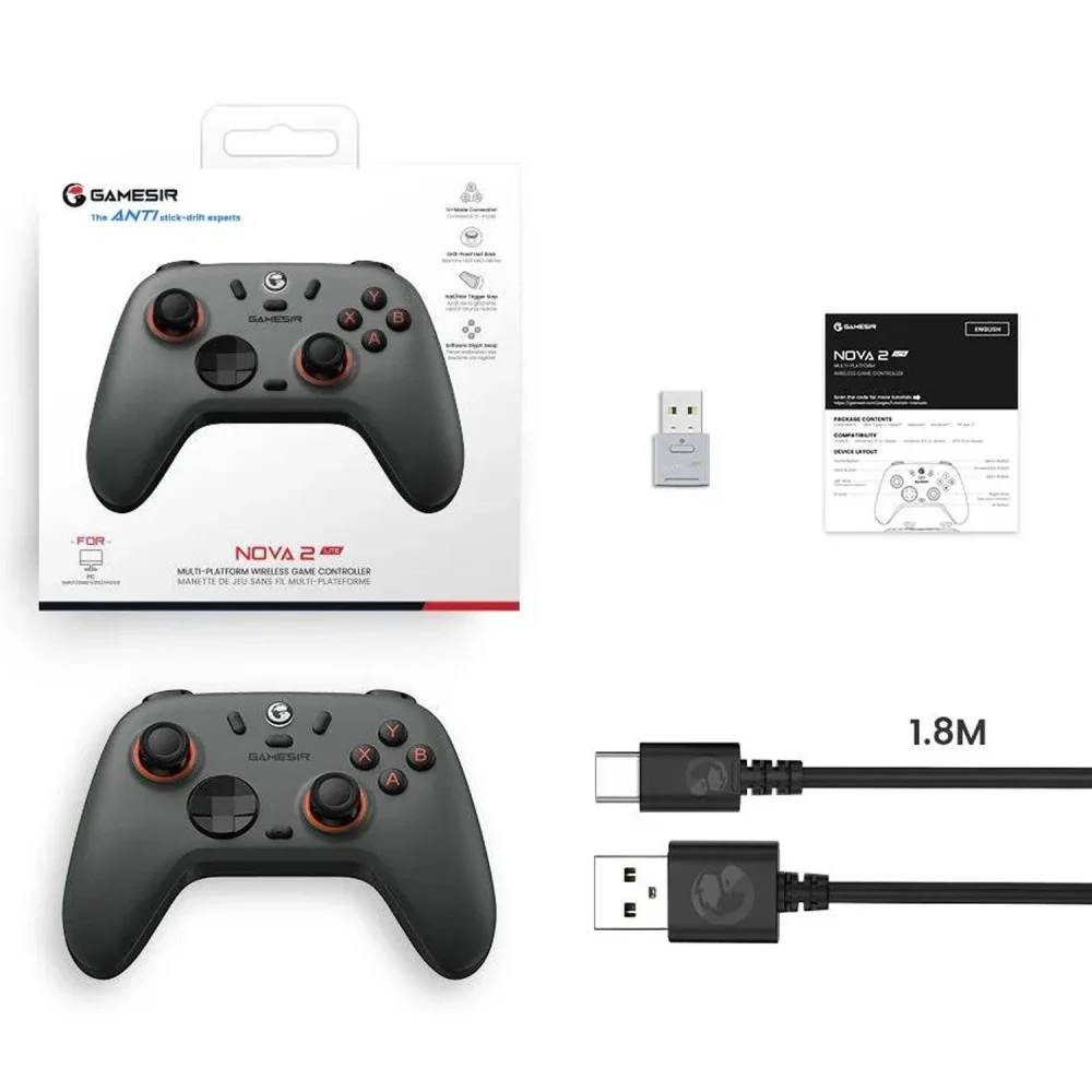 Controle Sem Fio Gamesir Nova 2 Lite Nintendo Switch PC Android Ios Steam Hall Effect Cinza Espacial