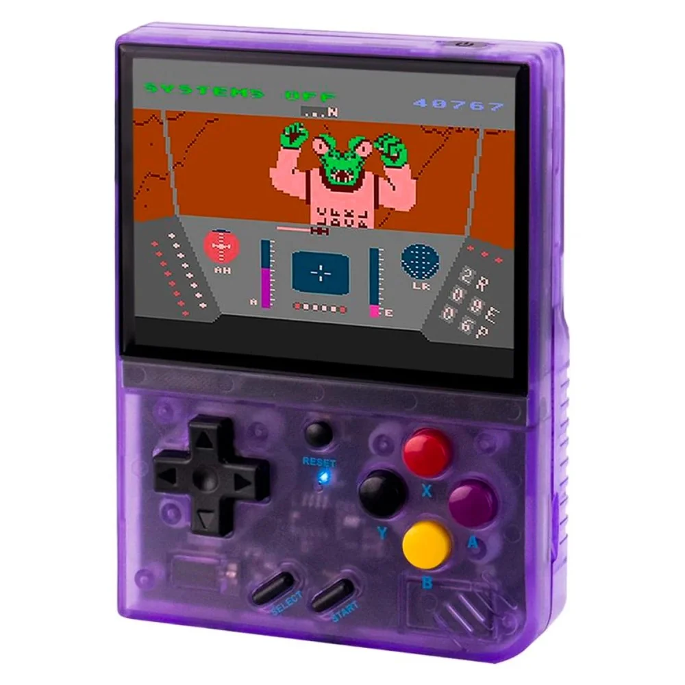 Imagem 2 de 3 do produto Console Portátil R33s 64gb Tela 3.5 Ips Retro Jogos Clássicos Dual Joystick Emulador Roxo Transparente