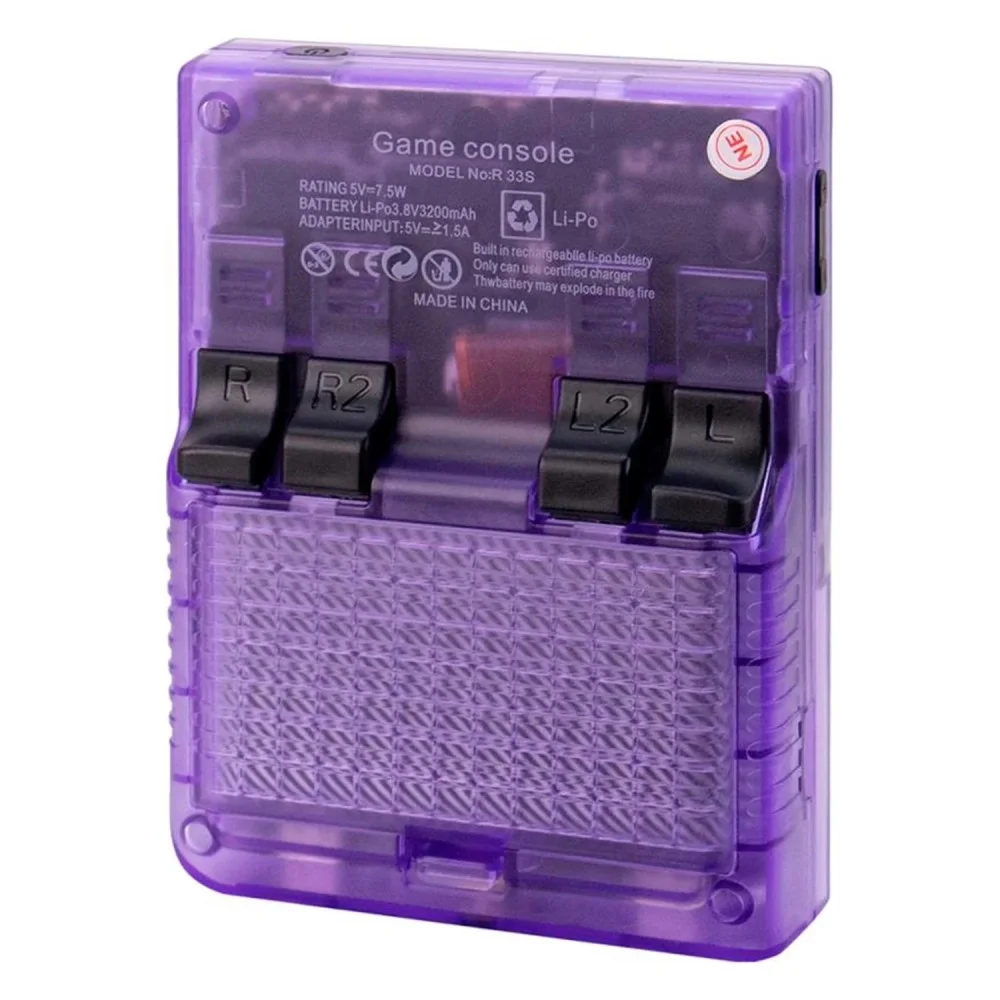 Imagem 3 de 3 do produto Console Portátil R33s 64gb Tela 3.5 Ips Retro Jogos Clássicos Dual Joystick Emulador Roxo Transparente