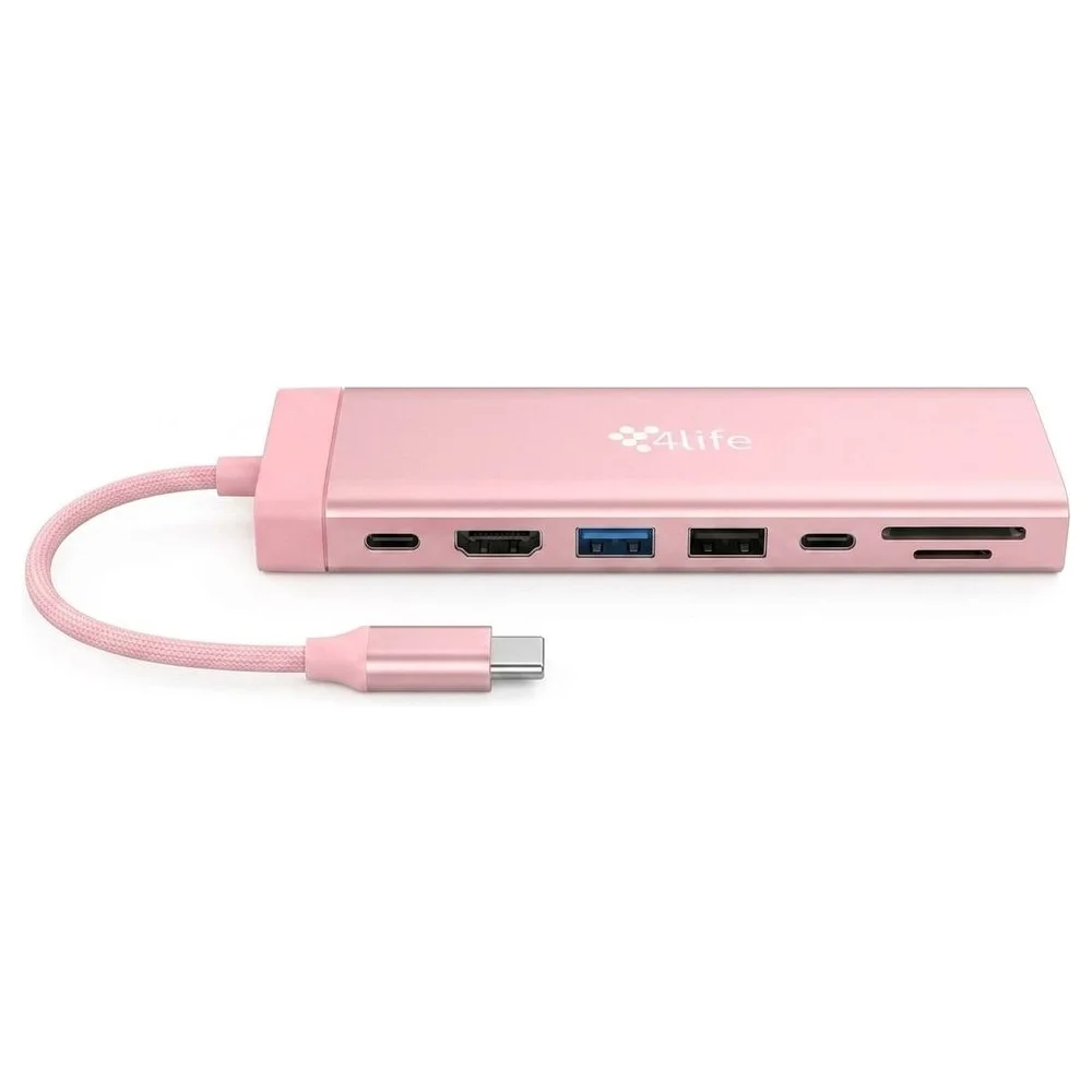Imagem 1 de 5 do produto Hub Adaptador Multiporta 4life Fl7apink Usb-c / 7 Em 1 / Usb-c Pd 100w / Usb 3.0 / Usb 2.0 / HDMI / Usb-c 2.0 / Sd / Tf - Rosa