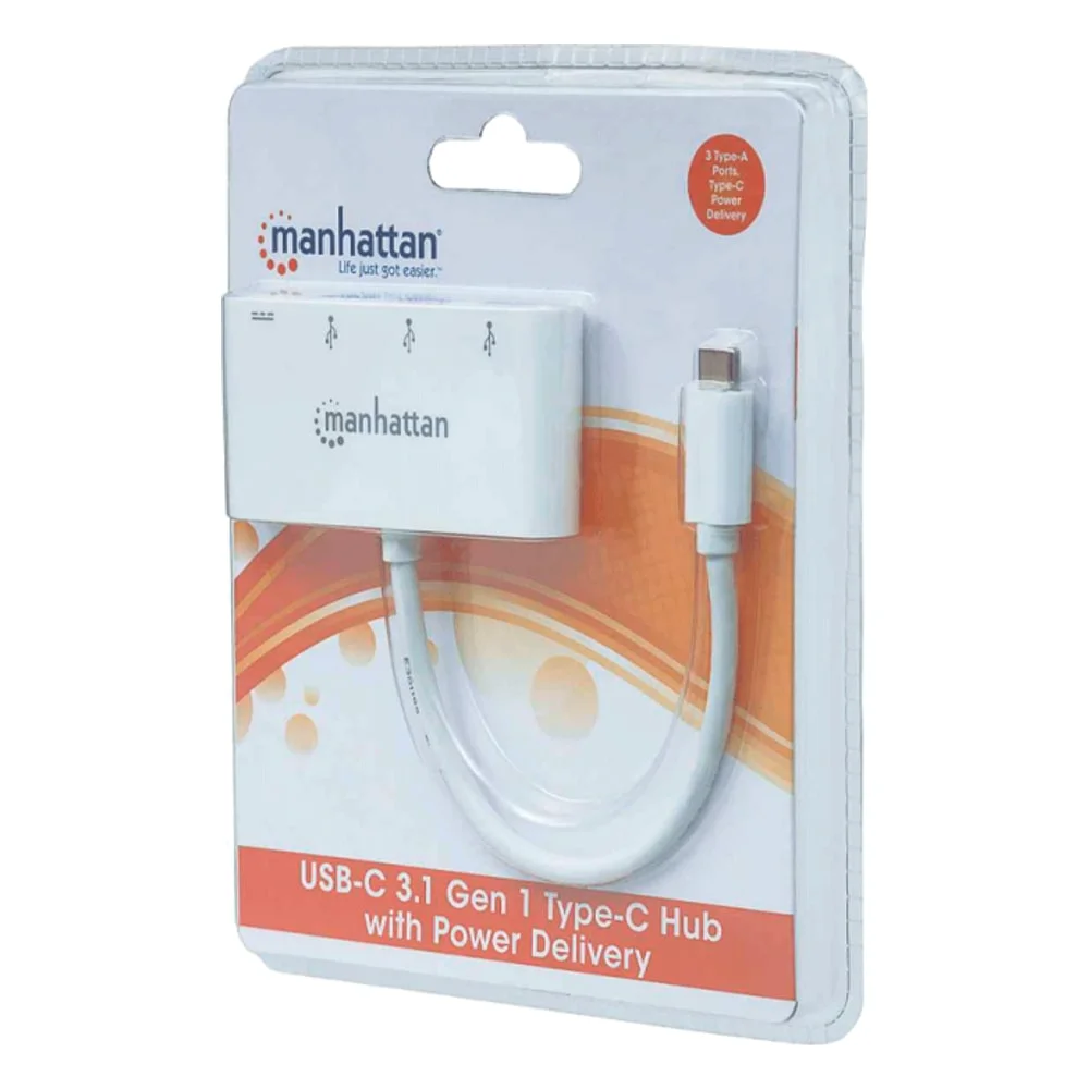 Imagem 5 de 5 do produto Adaptador Manhattan 163552 Hub Usb-c 3.1 / 3 Em 1 / Usb-a X3 / Usb-c - Branco