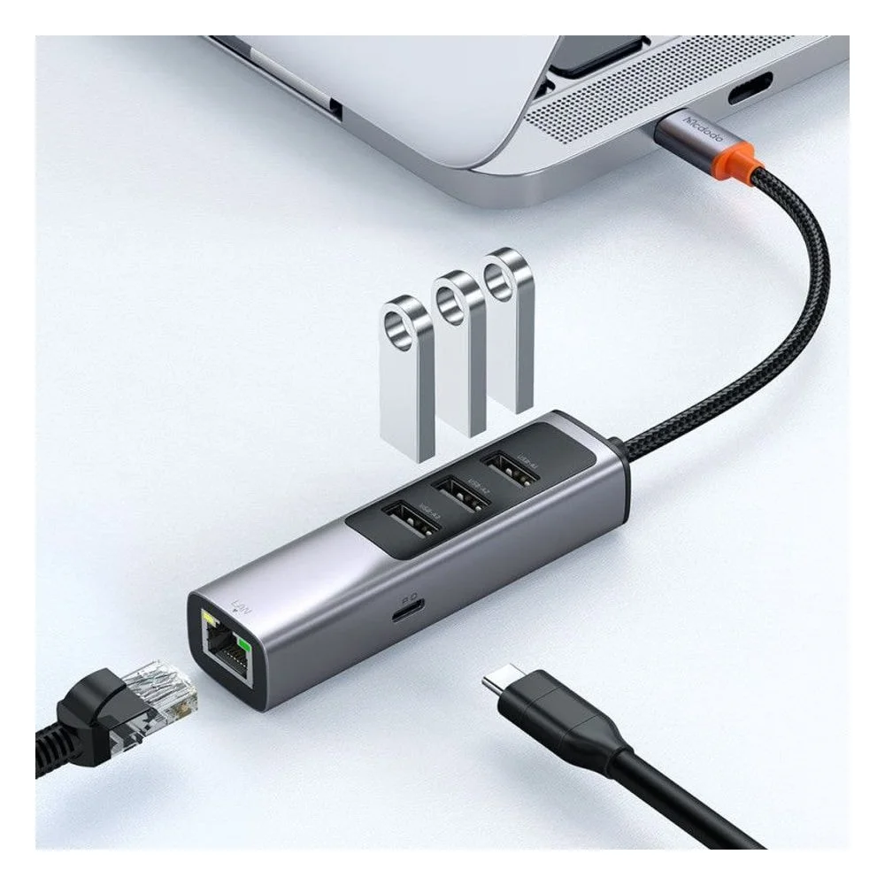 Imagem 3 de 3 do produto Hub Adaptador Multiporta Mcdodo Hu-1110 5 Em 1 / Usb-c / 3x Usb-a / 1x Usb-c / 1x Lan - Cinza