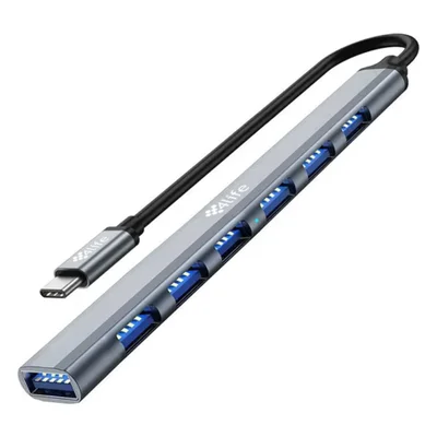 Hub Adaptador Multiporta 4life Flu7-c Usb-c / 7 Em 1 / Usb 3.0 / Usb 2.0 X6 - Cinza