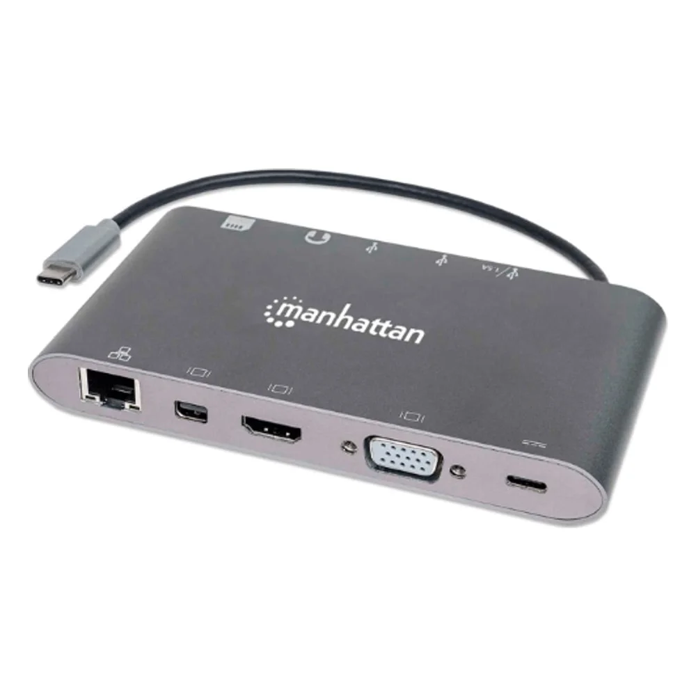Imagem 1 de 5 do produto Hub Adaptador Multiporta Manhattan 152808 Usb-c 3.2 / 7 Em 1 / HDMI / Mini Displayport / Vga / Rj45 / Sd / Micro Sd / Usb-c / Jack 3.5mm