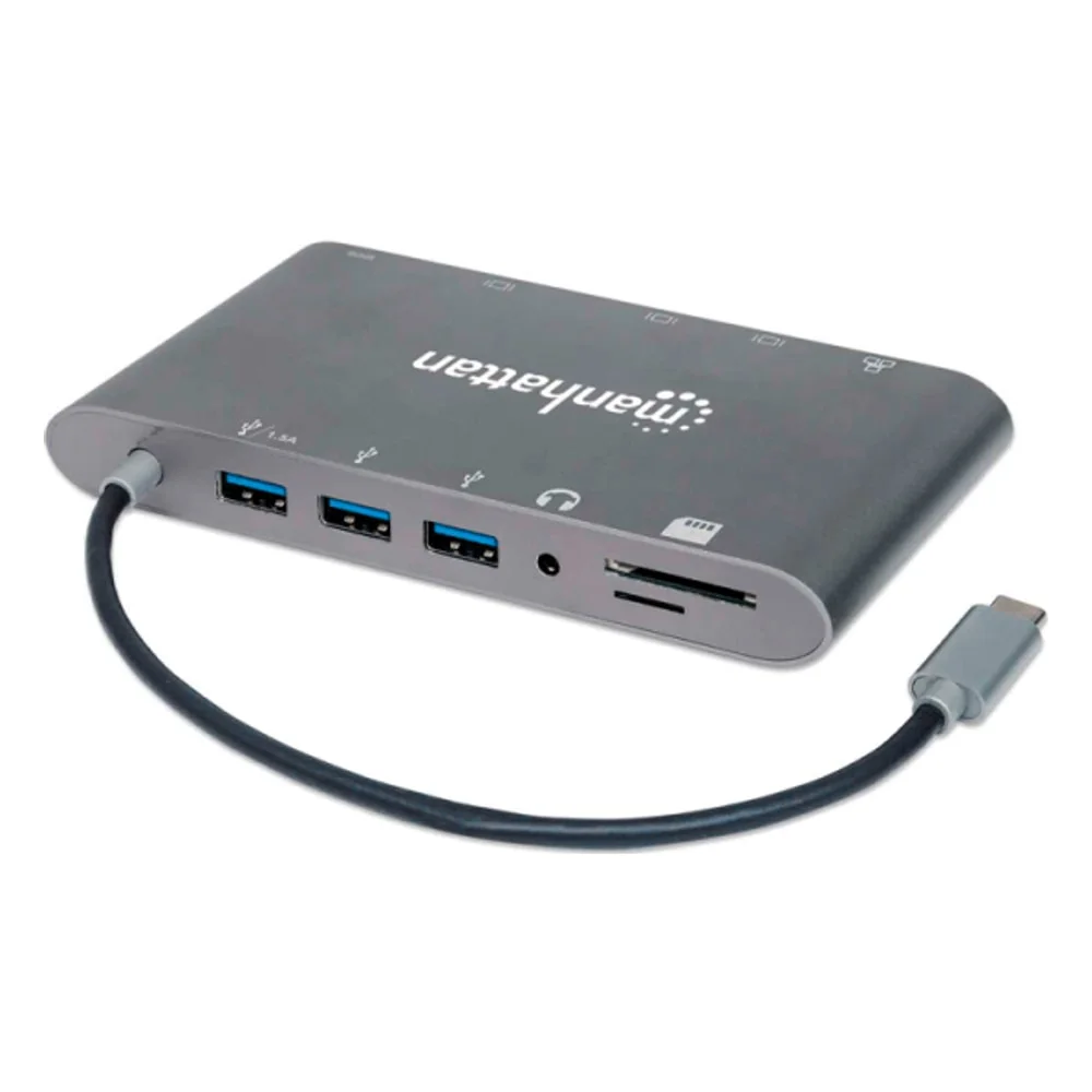 Imagem 2 de 5 do produto Hub Adaptador Multiporta Manhattan 152808 Usb-c 3.2 / 7 Em 1 / HDMI / Mini Displayport / Vga / Rj45 / Sd / Micro Sd / Usb-c / Jack 3.5mm