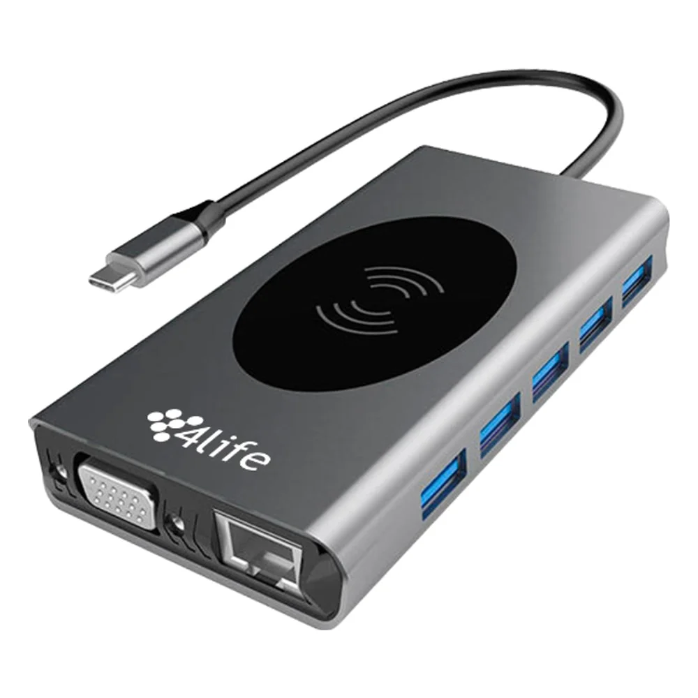 Imagem 1 de 4 do produto Hub Adaptador Multiporta 4life Fl13w Usb-c / 13 Em 1 / Usb-c / HDMI / Audio 3.5mm / Tf / Sd / Vga / Rj45 / Usb 3.0 X5 / Wireless Charging