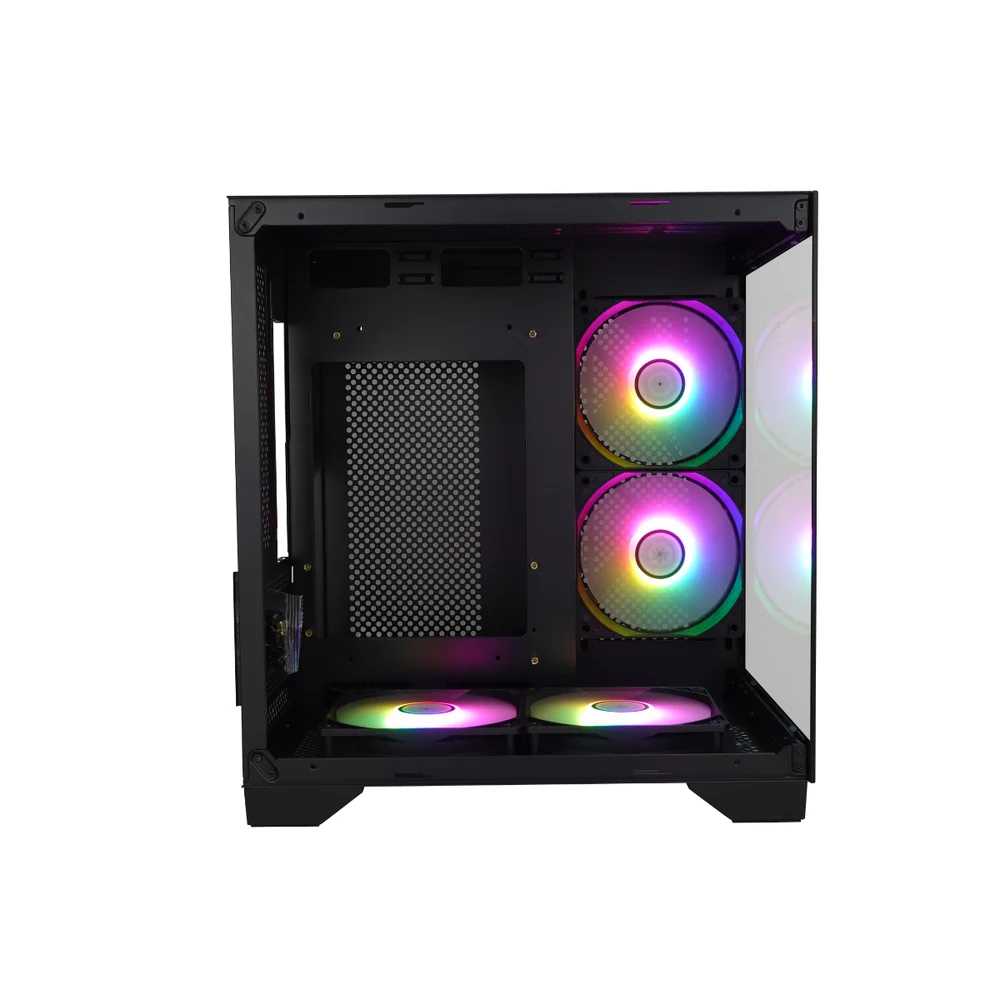 Gabinete Matx Preto Gamer C/3 Cooler Arco Iris Espaçoso Aquario Preto