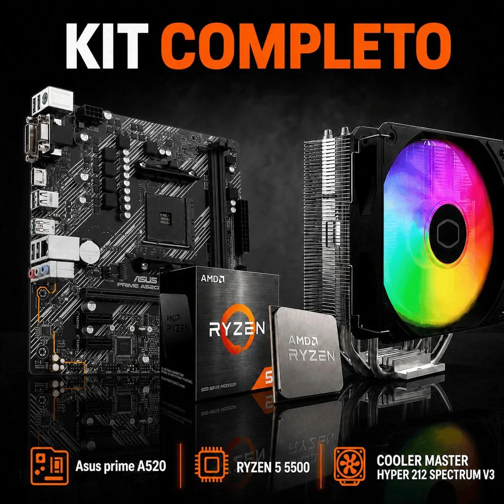 Imagem 3 de 4 do produto Kit Upgrade Amd Ryzen 5 5500, Placa Mãe A520, Air Cooler ARGB, Am4, 7an0w6a8-e