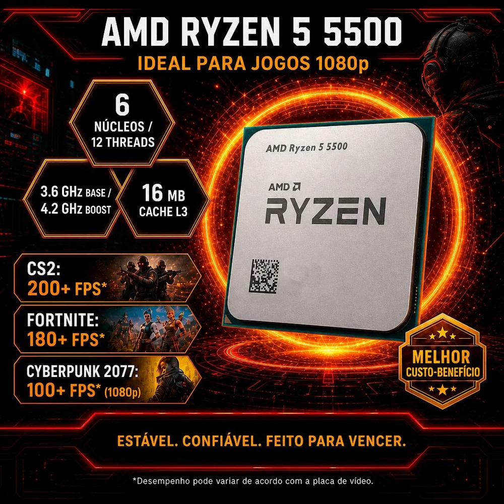 Imagem 4 de 4 do produto Kit Upgrade Amd Ryzen 5 5500, Placa Mãe A520, Air Cooler ARGB, Am4, 7an0w6a8-e