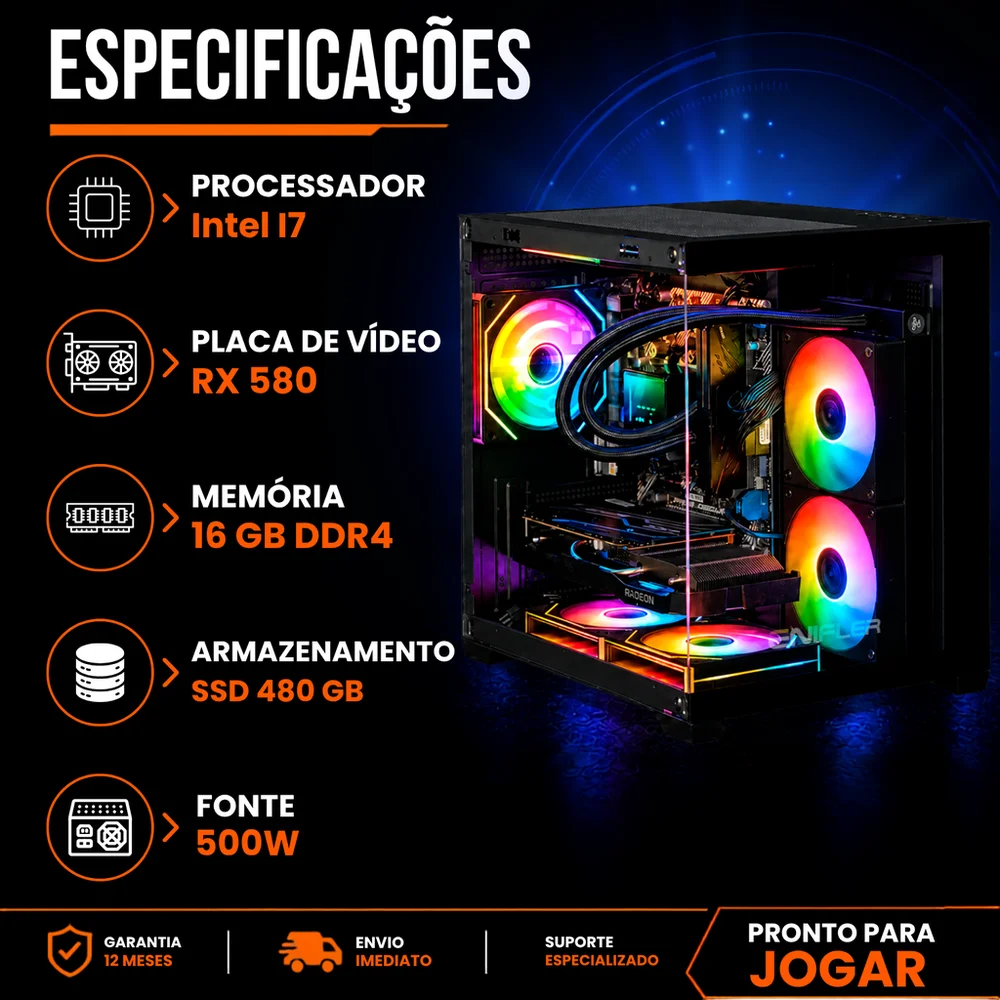 PC Gamer Intel I7, RX 580, 16GB DDR3, SSD 480GB, 500W - ZHS2R3IH-E - view 5