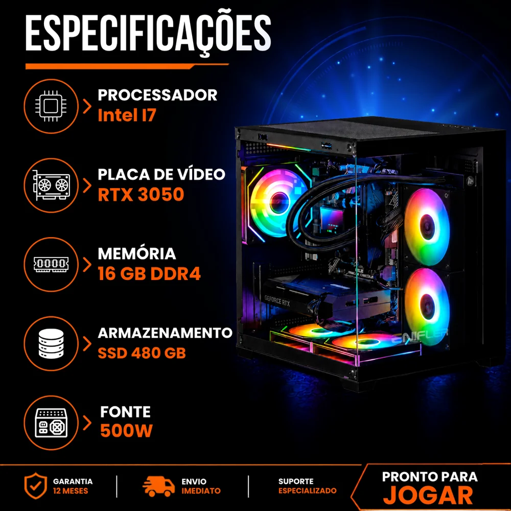 PC Gamer Intel I7, RTX 3050, 16GB DDR3, SSD 480GB, 600W - LTFFQ1UO-E - view 5