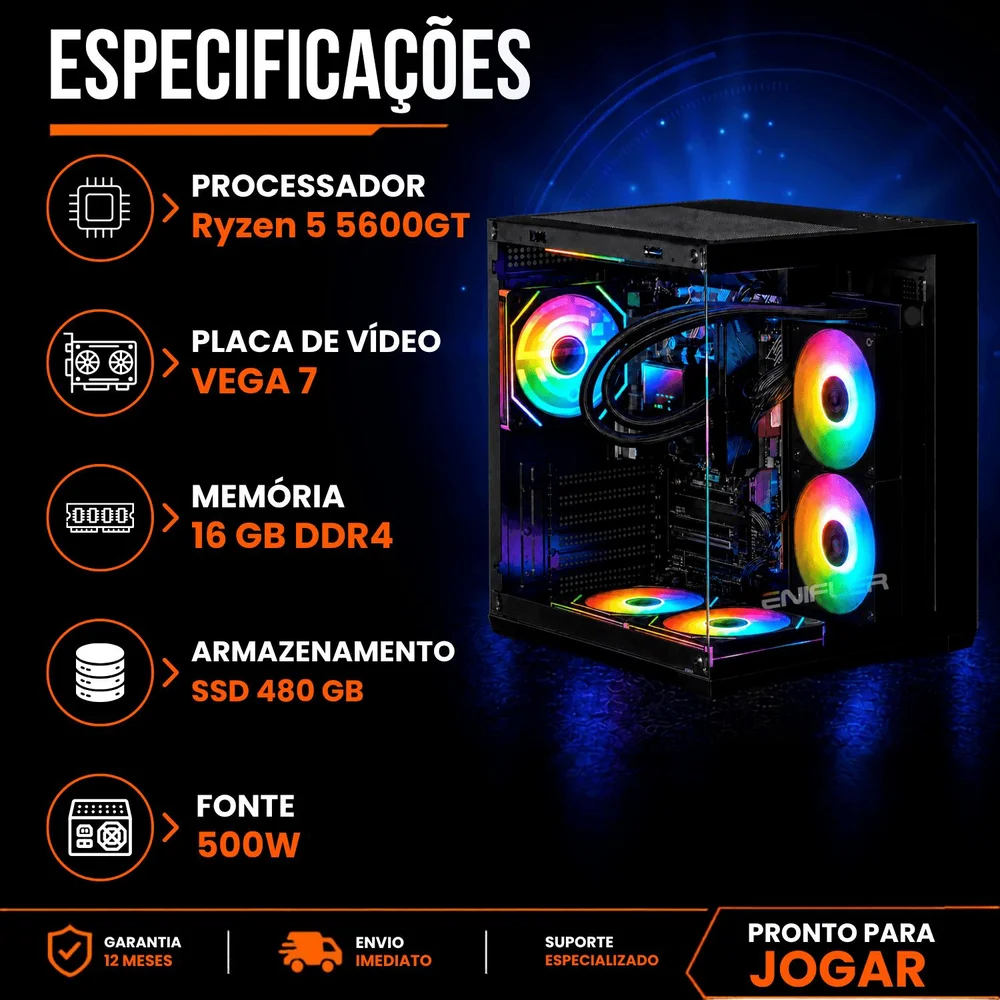PC Gamer Ryzen 5 5600GT, 16GB DDR4, SSD 480GB, 500W - GG751IDY-E - view 5