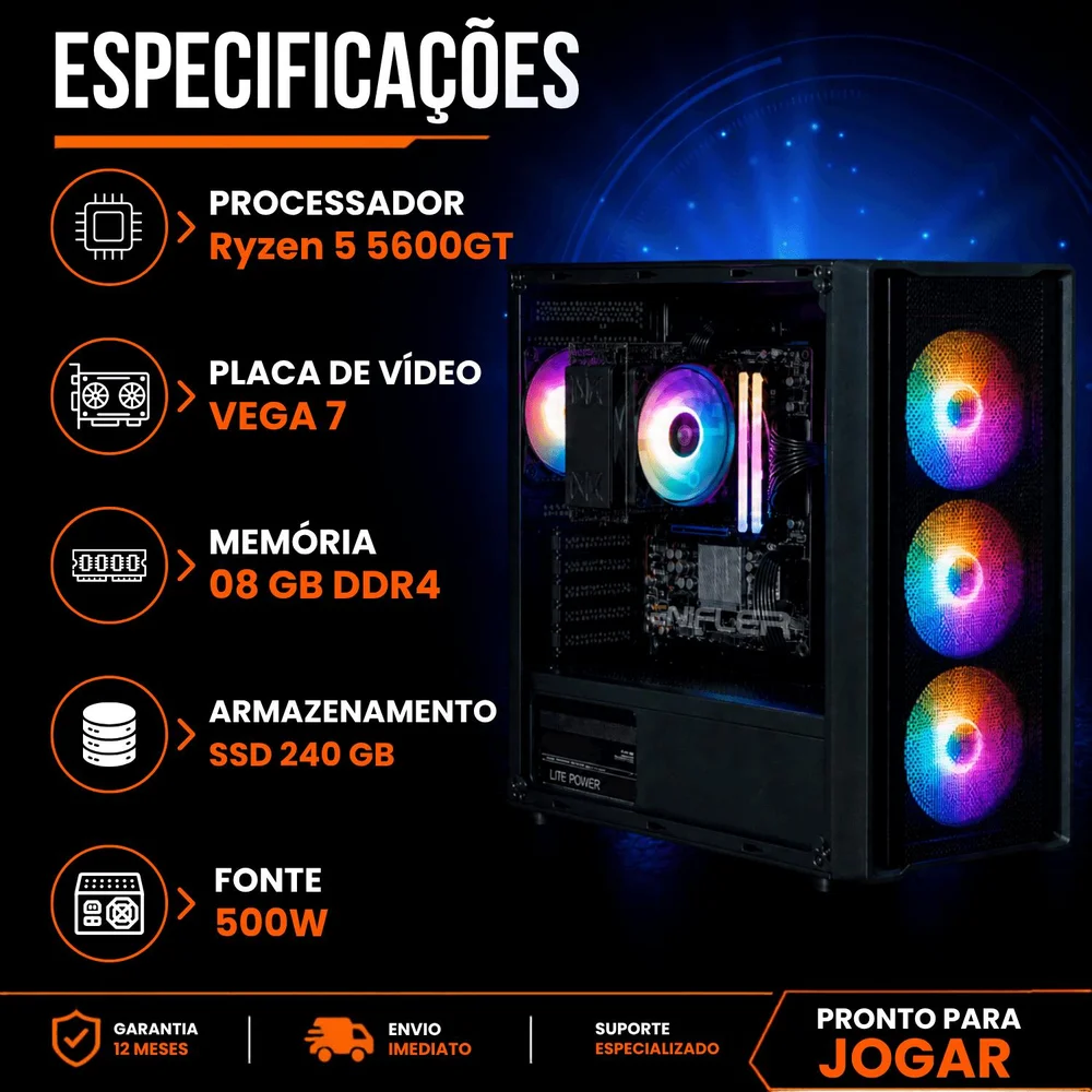 PC Gamer Ryzen 5 5600GT, 8GB DDR4, SSD 240GB, 500W - NUMIPWN8-E - view 5