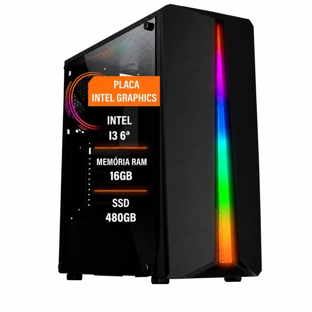 PC Computador Gamer i3 6ª Mémoria Ram 16gb SSD 480GB