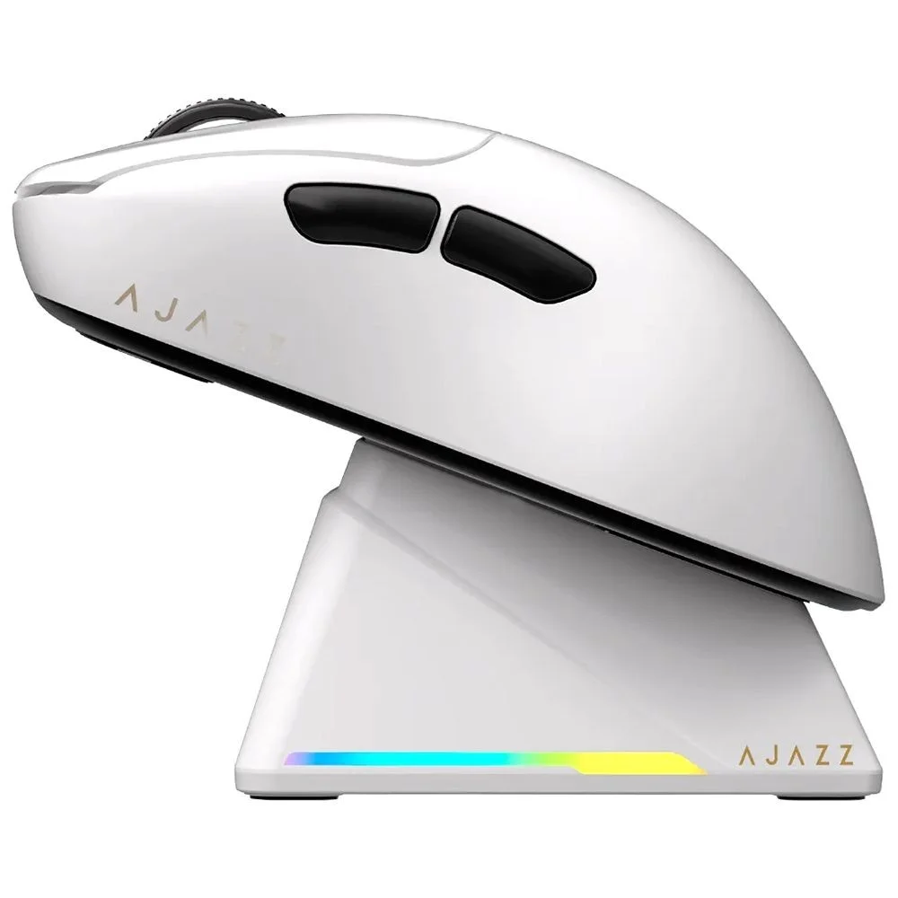Imagem 2 de 3 do produto Mouse Gamer Ajazz Aj179p Sem Fio Wireless Bluetooth 2.4ghz Branco Sensor Óptico RGB Ergonômico Recarregável