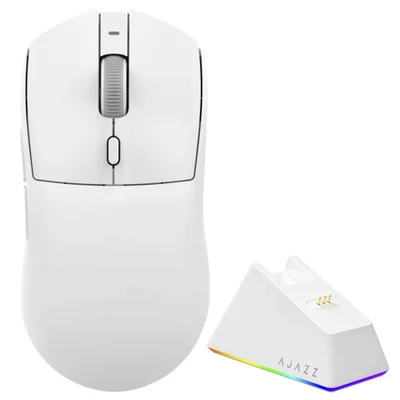 Mouse Gamer Ajazz Aj139 V2 Nacodexx Wireless Branco 26000 Dpi Paw3395 Sem Fio Leve 65g Bateria Recarregável RGB Usb