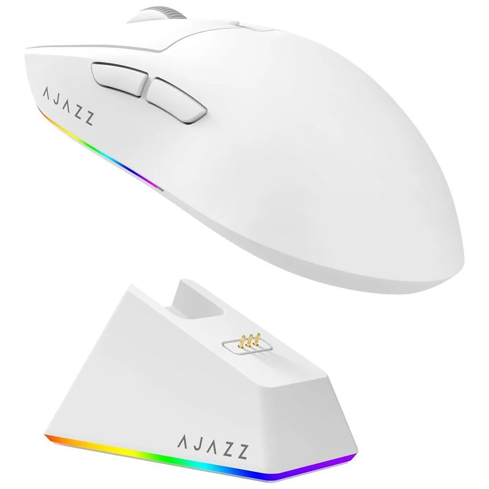 Imagem 3 de 3 do produto Mouse Gamer Ajazz Aj139 V2 Nacodexx Wireless Branco 26000 Dpi Paw3395 Sem Fio Leve 65g Bateria Recarregável RGB Usb