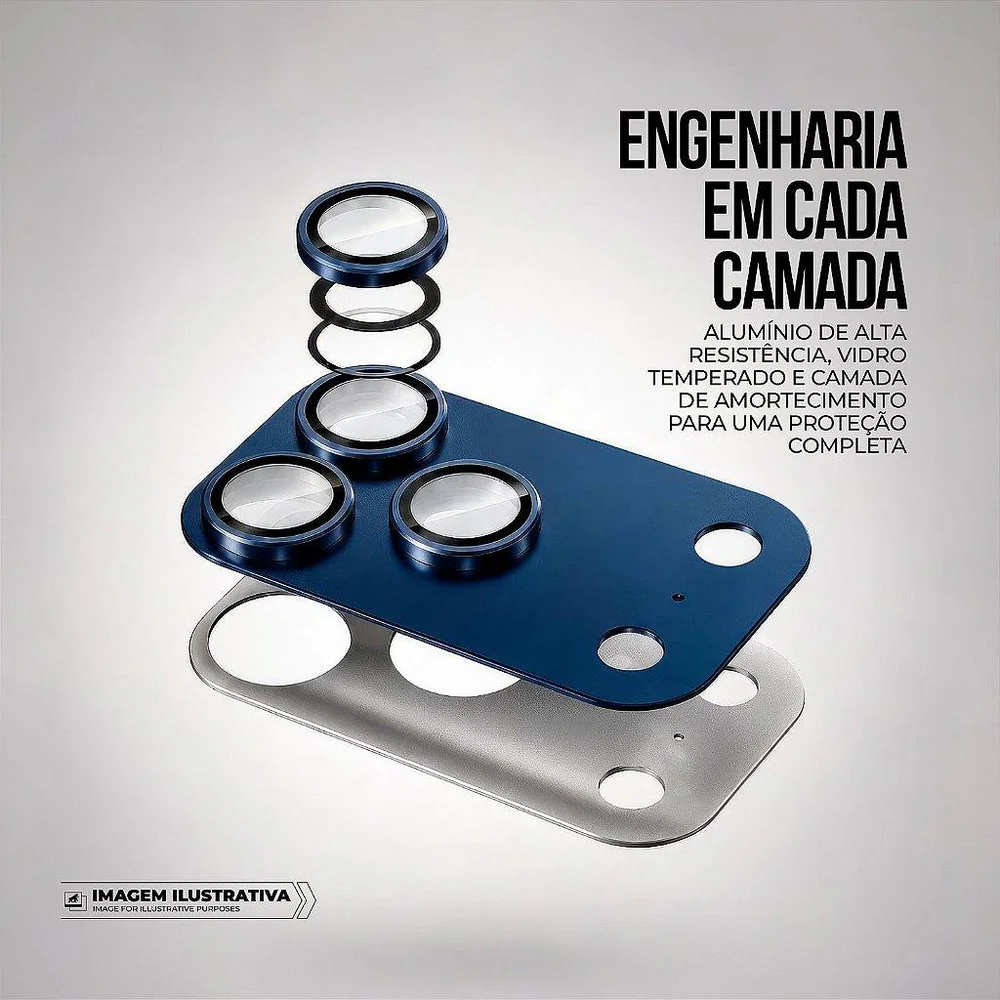 Imagem 5 de 5 do produto Protetor De Lente Para Iphone 17 Pro - Survivor - Azul Com Molde Aplicador - Gshield