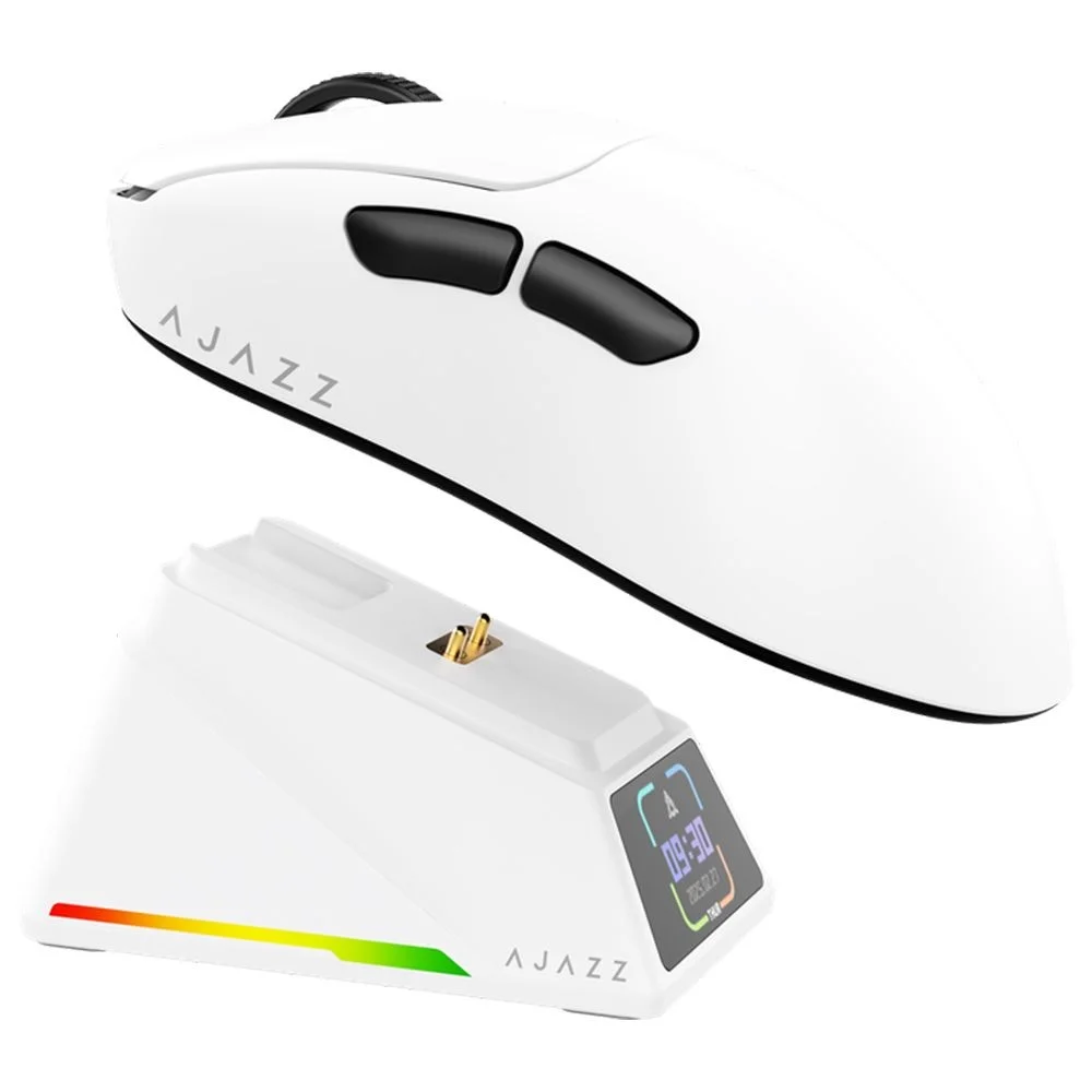 Imagem 2 de 3 do produto Mouse Gamer Ajazz Aj179apex Nacodexx Sem Fio Wireless Bluetooth 2.4ghz Usb-c 8k RGB Branco Leve Ergonômico