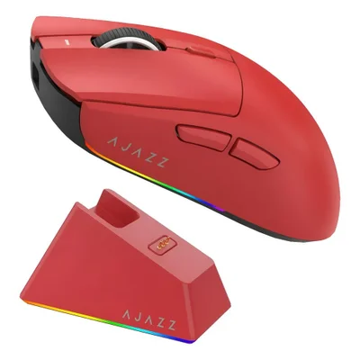 Mouse Gamer Ajazz Aj139 V2 Wireless Vermelho 26000 Dpi Sensor Paw3395 Leve 65g Bateria Recarregável Bluetooth Usb