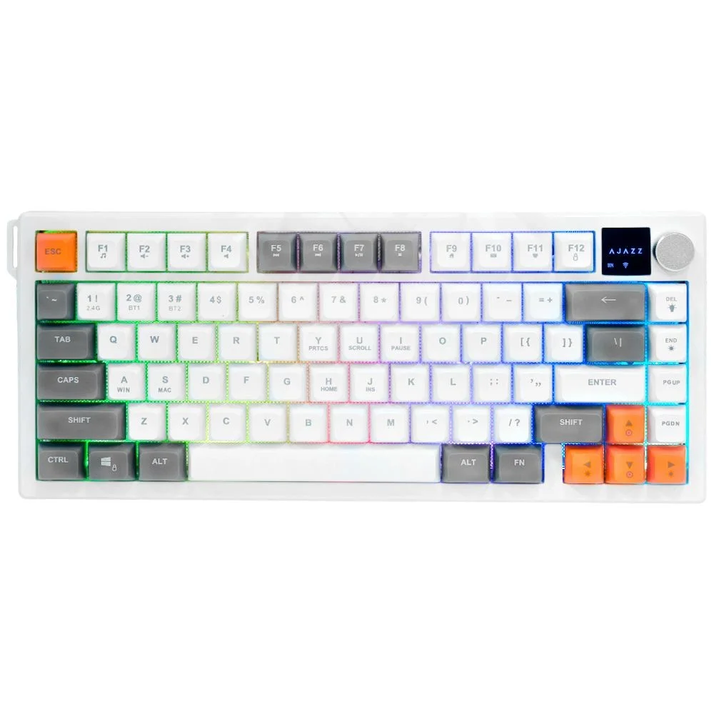Teclado Gamer Ajazz Af82 Nacodexx Wireless Bluetooth RGB Inglês Cinza Branco Hot-swap Mecânico Teclado Gamer Ajazz Af82 Nacodexx Wireless Bluetooth RGB Inglês Cinza Branco Hot-swap Mecânico