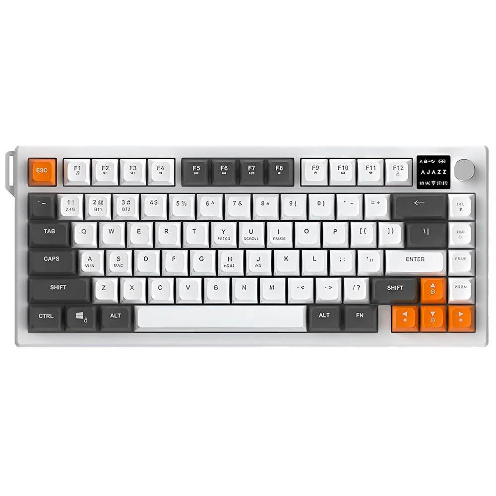Teclado Gamer Ajazz Af82 Nacodexx Wireless Bluetooth RGB Inglês Cinza Branco Hot-swap Mecânico Teclado Gamer Ajazz Af82 Nacodexx Wireless Bluetooth RGB Inglês Cinza Branco Hot-swap Mecânico