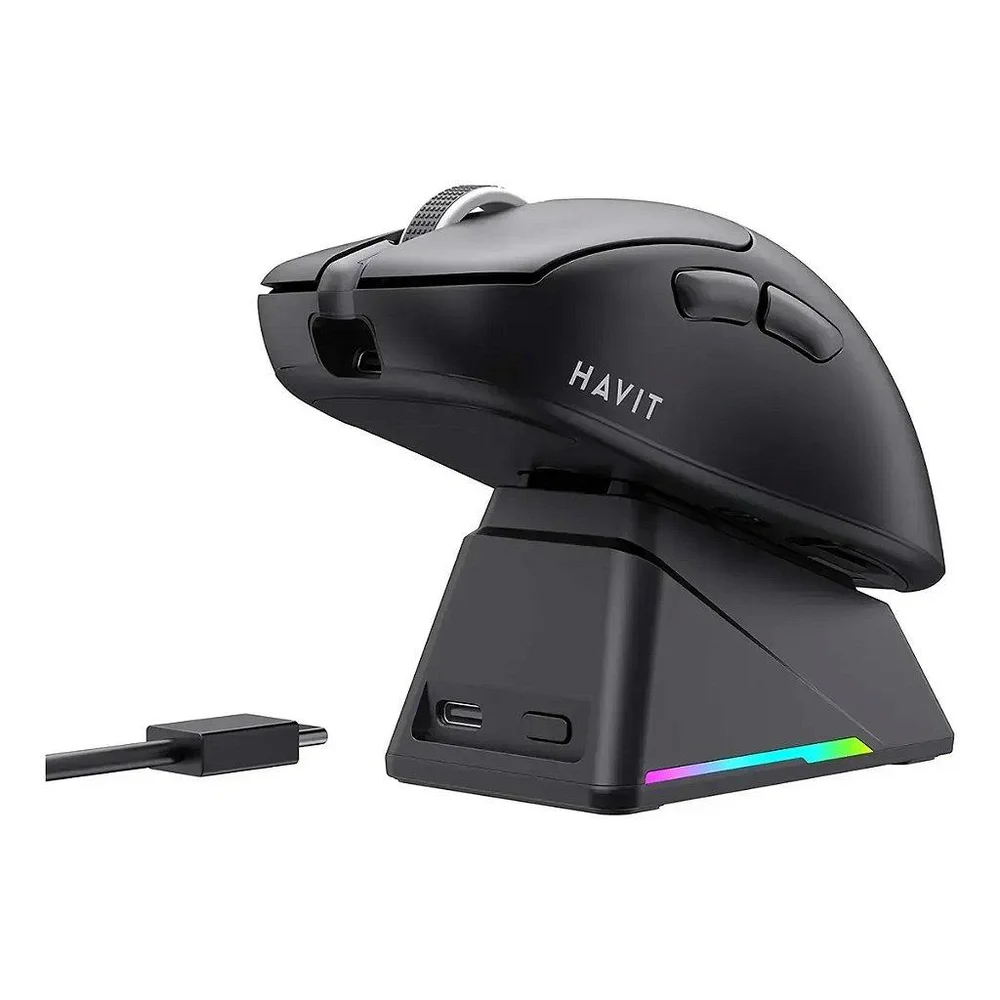 Imagem 3 de 4 do produto Mouse Gamer Havit Ms955wb, RGB, 22000dpi, 6 Botões, Tri-mode, Preto