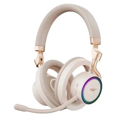 Headset Gamer Havit Fuxi-h8 Tri-mode, Wireless, Bluetooth, RGB, Drivers De 32mm, Dourado