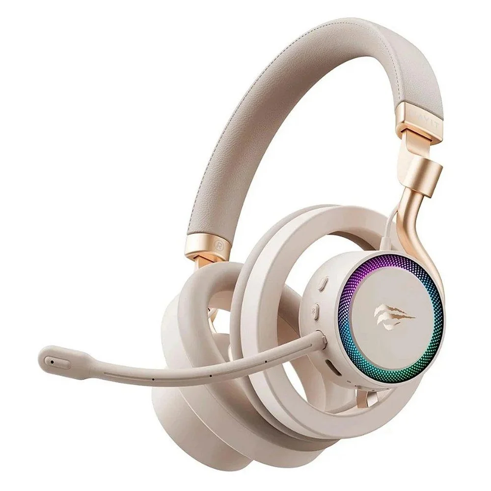 Imagem 3 de 5 do produto Headset Gamer Havit Fuxi-h8 Tri-mode, Wireless, Bluetooth, RGB, Drivers De 32mm, Dourado