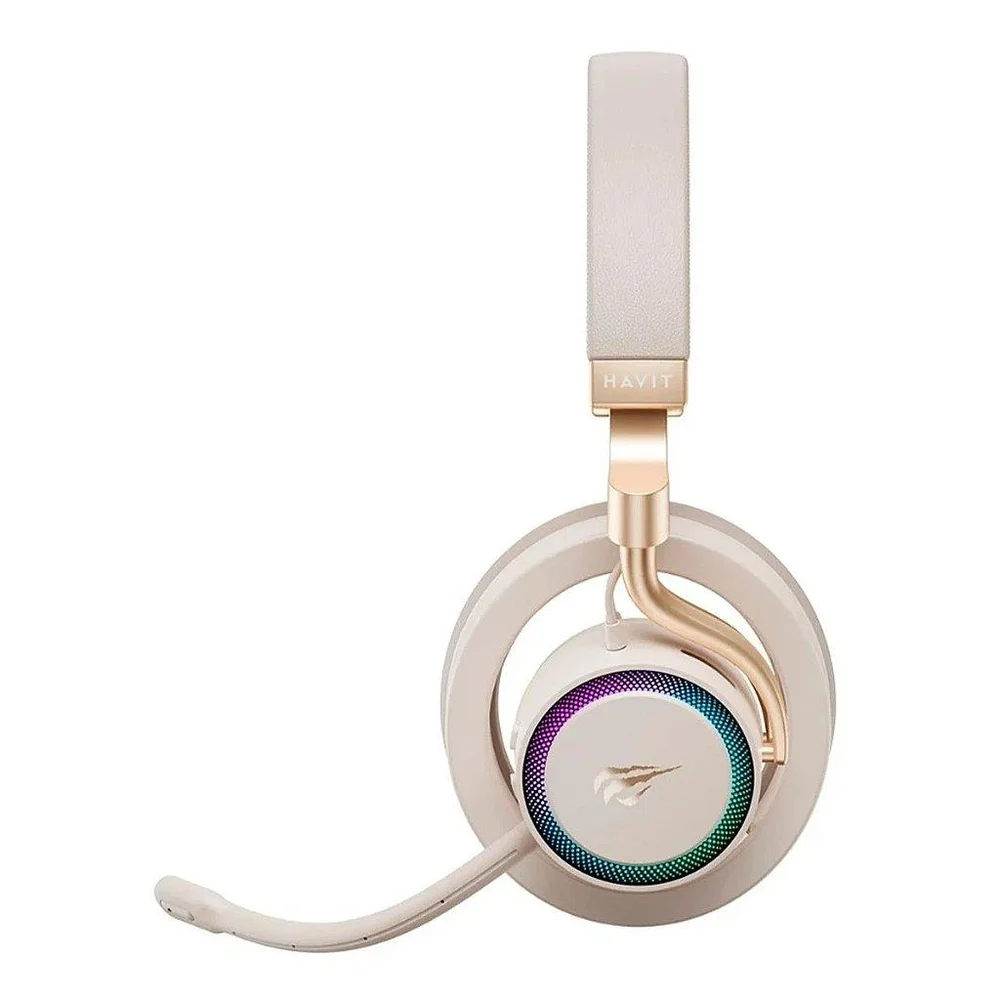 Imagem 4 de 5 do produto Headset Gamer Havit Fuxi-h8 Tri-mode, Wireless, Bluetooth, RGB, Drivers De 32mm, Dourado