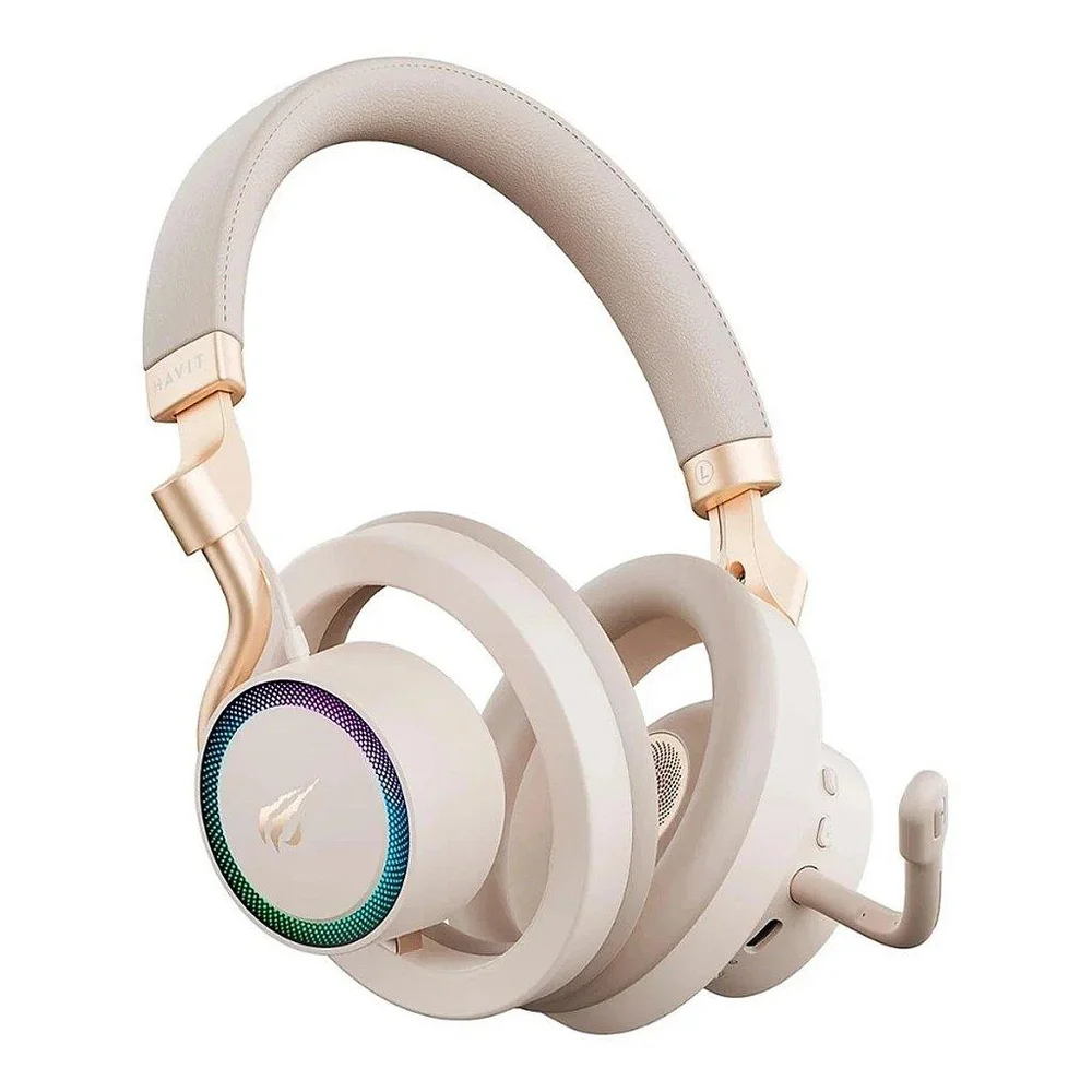 Imagem 5 de 5 do produto Headset Gamer Havit Fuxi-h8 Tri-mode, Wireless, Bluetooth, RGB, Drivers De 32mm, Dourado