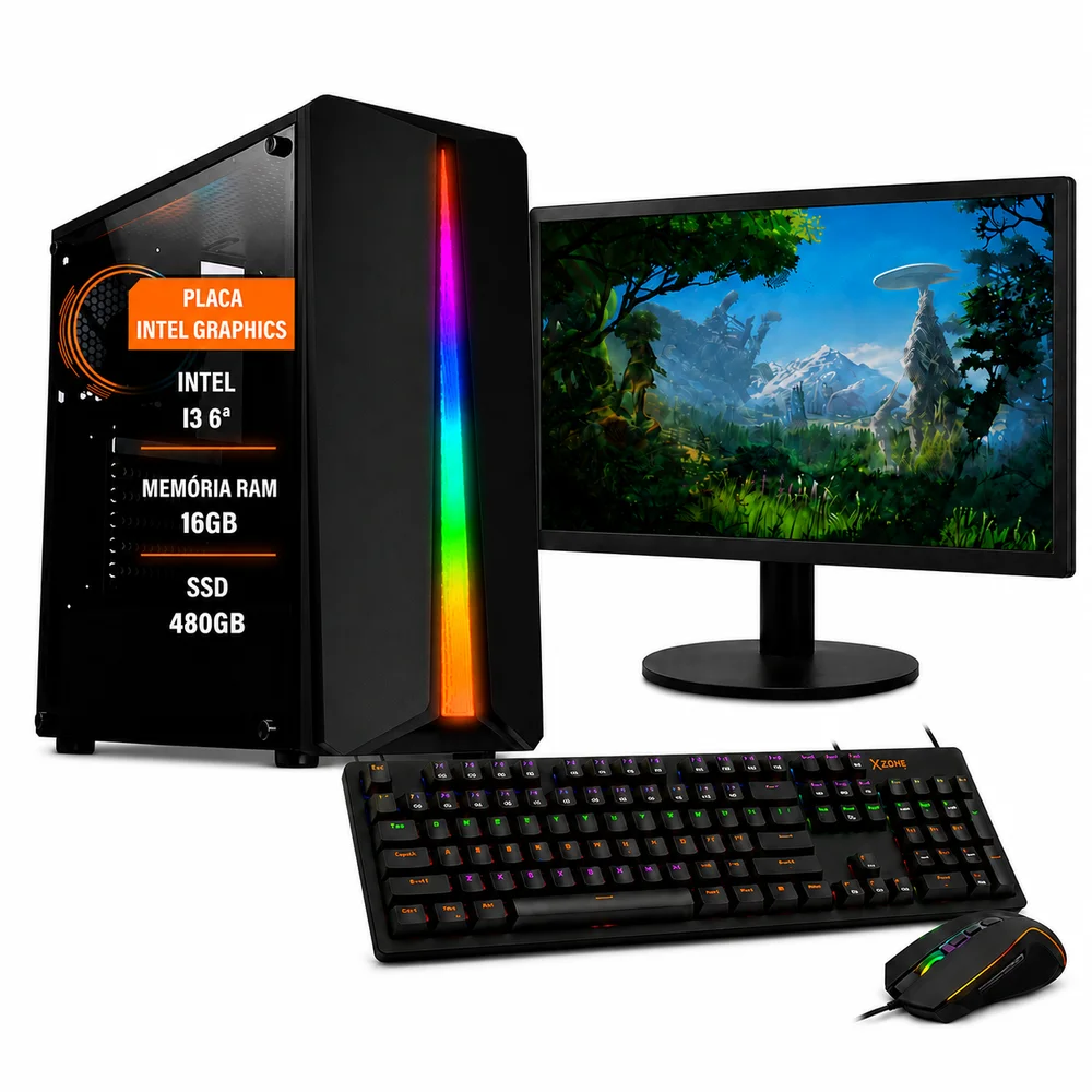 PC Gamer Completo i3 6 Menoria Ram 16gb SSD 480GB Monitor 23