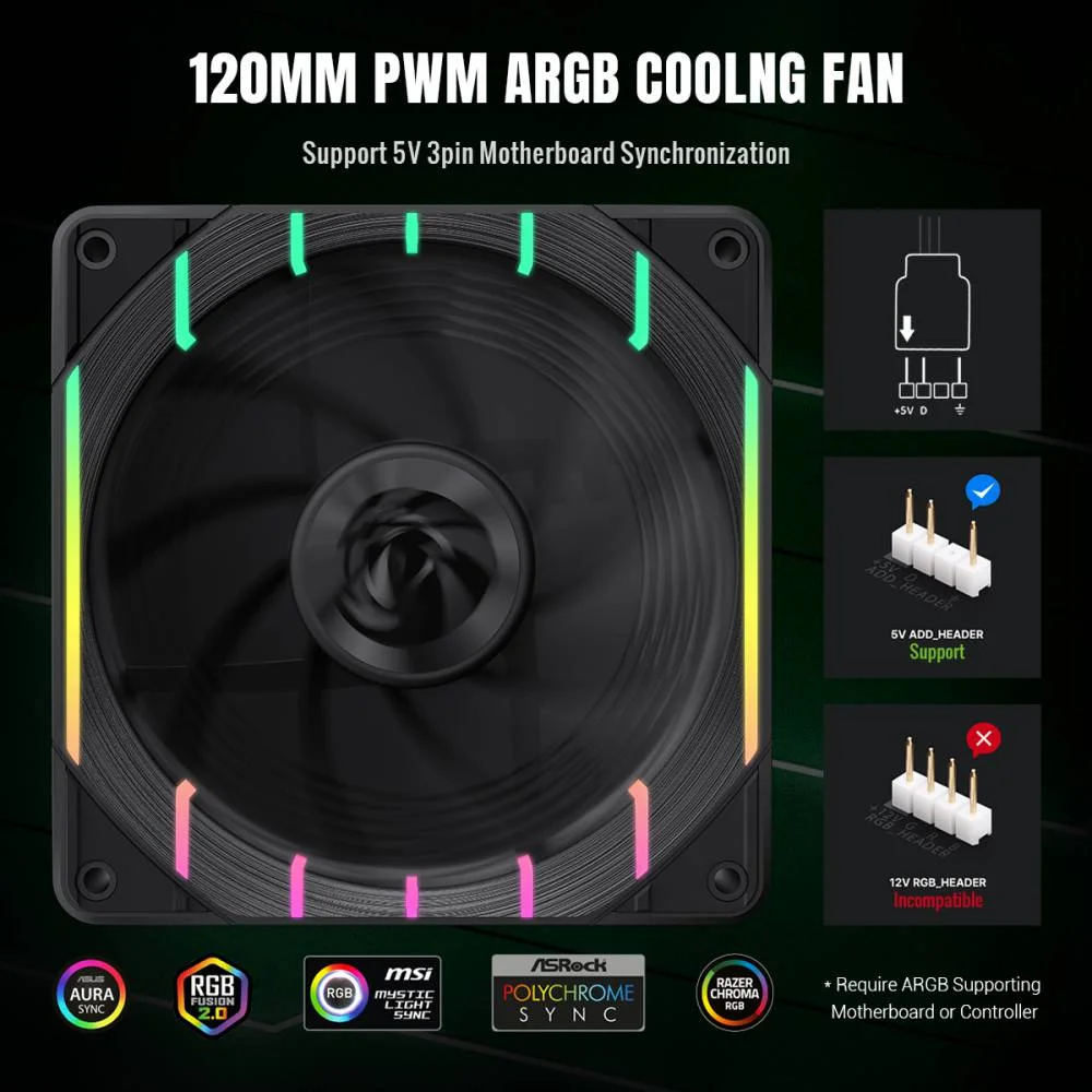 Imagem 3 de 5 do produto Kit 4 Fan ARGB Gamemax Tornado T12 Bk