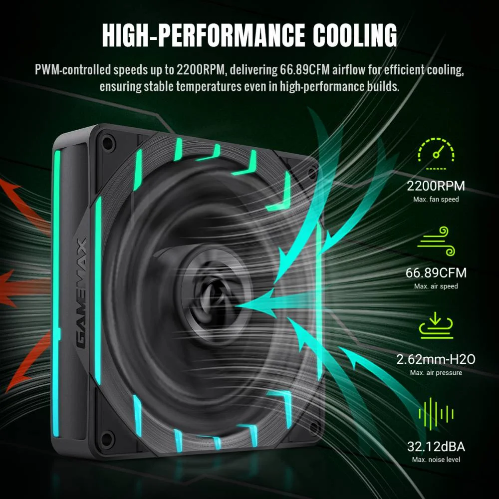 Imagem 2 de 5 do produto Kit 5 Fan ARGB Gamemax Tornado T12 Bk