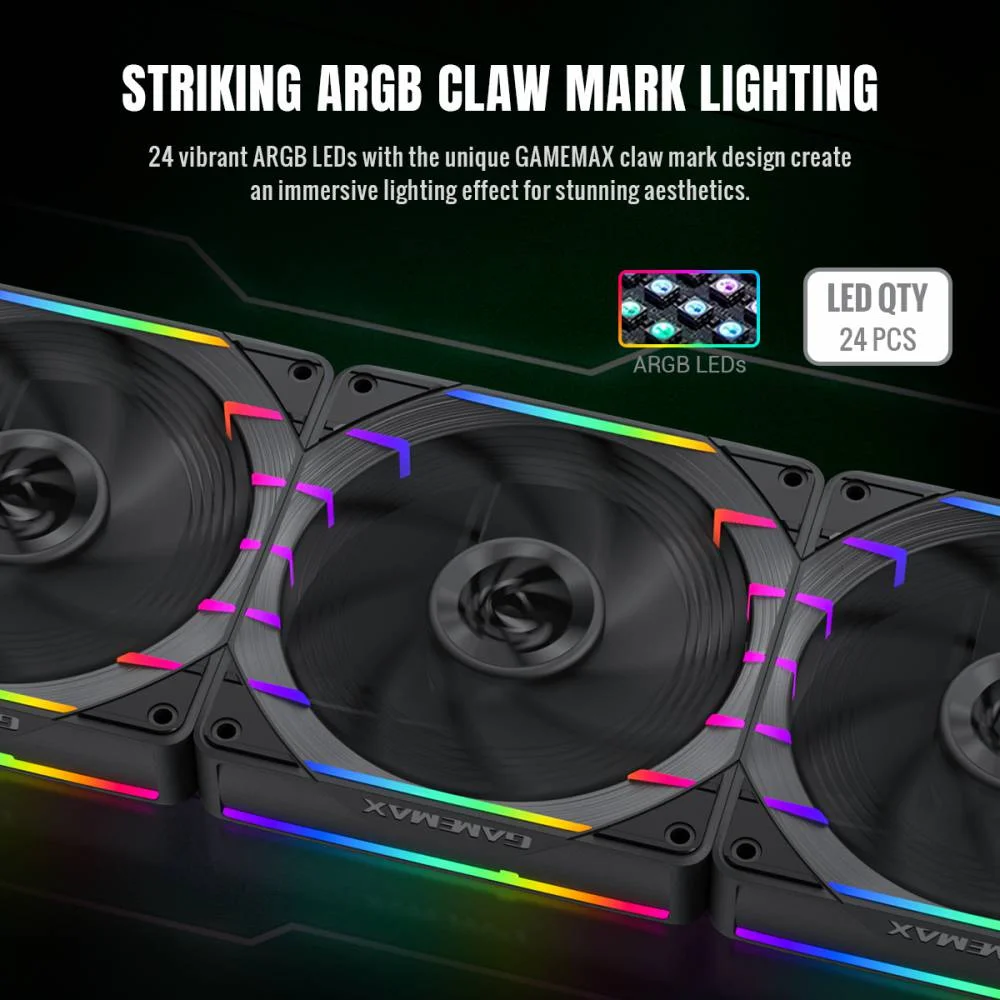 Imagem 5 de 5 do produto Kit 5 Fan ARGB Gamemax Tornado T12 Bk